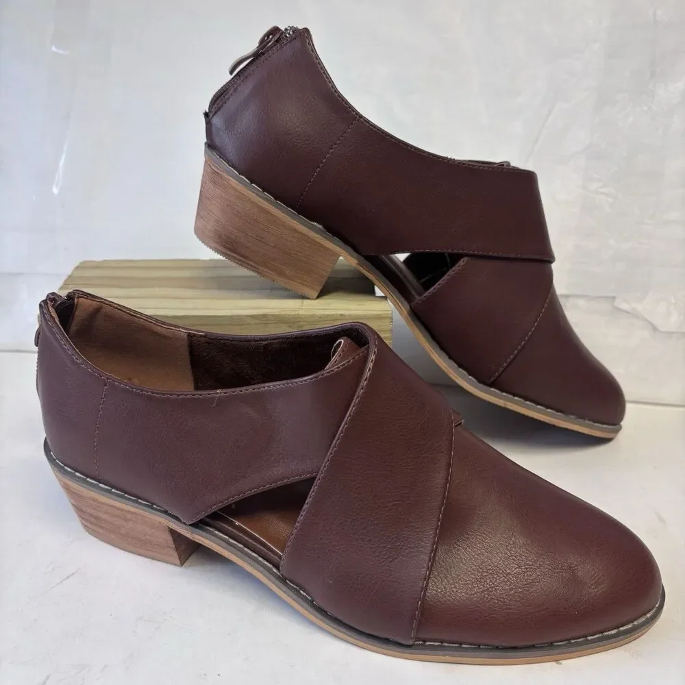 OLIVE STREET Charliee Brown Vegan Leather Flats Women’s 11 Slip On Open Sides